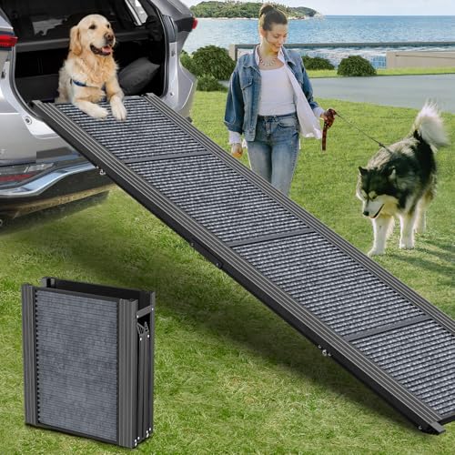 Dog Ramp for Car 71" Extra Long & 17.2" Wide Folding Dog Ramps for Large Dogs with Non-Slip Rug Surface Portable Dog Car Ramp for SUV Car & Truck, Outdoor Dog Ramp Up to 270 LBS - size: Upgraded 71" L x 17.2" W