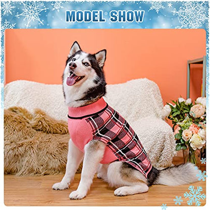 KOOLTAIL Dog Sweater Pet Knitted Clothes - Classic Plaid Pull Over Turtleneck Dog Sweaters with Leash Hole Warm Dogs Winter Pet Clothing for Small Medium Dogs Cats Puppy S - color: Plaid Pink, size: Small