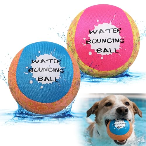 BINGPET Dog Pool Toy Floating Balls, 2 Pcs Dog Water Ball for Summer Swimming Bouncing Ball Pool Toys, Interactive Soft Dog Chew Balls for Small and Medium Dogs - color: Blue&Pink