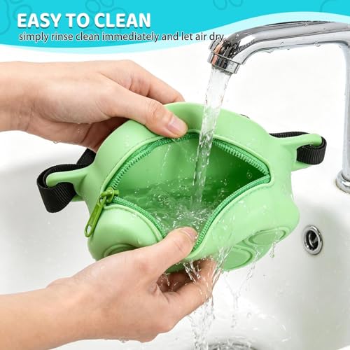 Dog Treat Pouch with Training Clicker and 2 Poop Bags, 1.8 Cup Small Sealable Zipper Silicone Fanny Pack with Waist Belt, Pet Puppy Training & Walking Essentials (Green) - color: Green