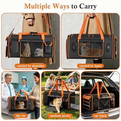 Expandable Cat Carrier for 2 Cats, Extra Large Soft-Sided Double Pet Travel Crate with Litter Box, Removable Divider - Ideal for Kittens, Small Dogs, Car Travel, Road Trip, Camping, Vet Visit