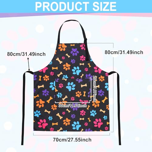 Dog Grooming Waterproof Apron with 2 Pockets, Cute Animals Puppy Dog Pets Apron - style: Colorful Dog Paws and Bones