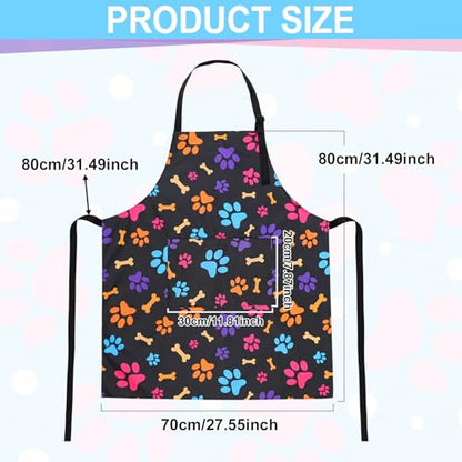 Dog Grooming Waterproof Apron with 2 Pockets, Cute Animals Puppy Dog Pets Apron - style: Colorful Dog Paws and Bones
