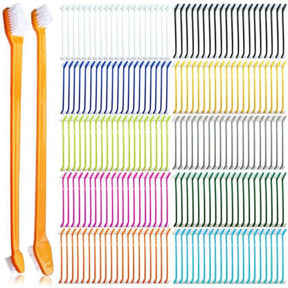 200 Pcs Dog Toothbrush Cat Tooth Brushes Bulk, Double Sided Brushing Kit, Teeth Cleaning Kit Soft Bristles Long Handle, Pet Tooth Brush for Small to Large Dog, Cat, Puppy & Kitten, 10 Colors - style: 200 pcs