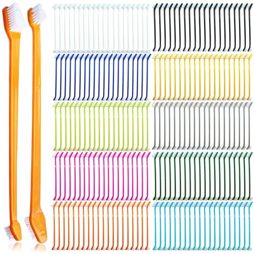 200 Pcs Dog Toothbrush Cat Tooth Brushes Bulk, Double Sided Brushing Kit, Teeth Cleaning Kit Soft Bristles Long Handle, Pet Tooth Brush for Small to Large Dog, Cat, Puppy & Kitten, 10 Colors - style: 200 pcs