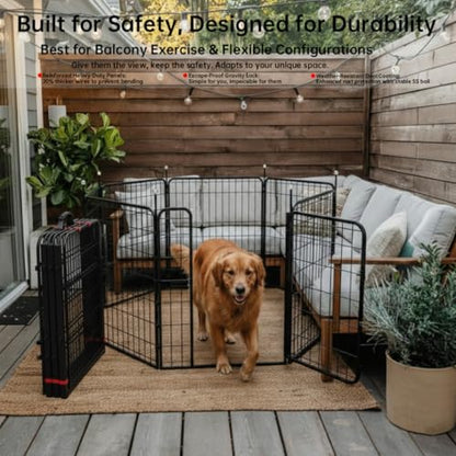 Dog Playpen Indoor/Outdoor,32'' Portable Dog Crates with Easy-Carry Straps,6 Panels Dog Pen Play Pen for Small/Medium Dogs,Rustproof Metal Pet Playpen for Camping RV Yard (with One Door) - size: 32'' High
