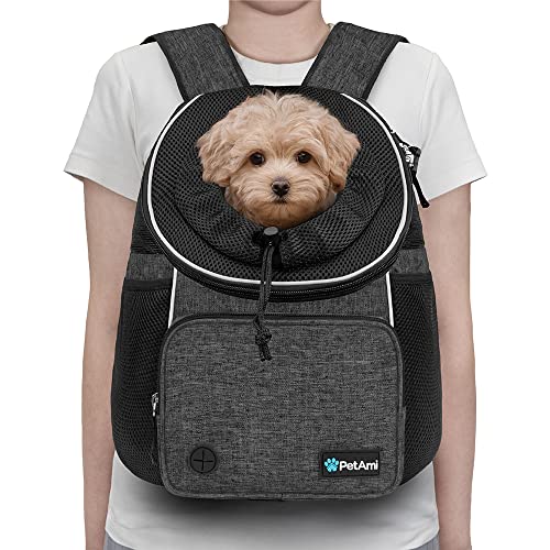 PetAmi Adjustable Dog & Cat Chest Carrier Backpack, Ventilated for Hiking & Camping, Small to Large Pets, Max 10 lbs, Dark Gray - color: Dark Gray, size: Medium (15x8x15.5)