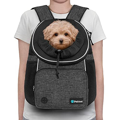PetAmi Adjustable Dog & Cat Chest Carrier Backpack, Ventilated for Hiking & Camping, Small to Large Pets, Max 10 lbs, Dark Gray - color: Dark Gray, size: Medium (15x8x15.5)