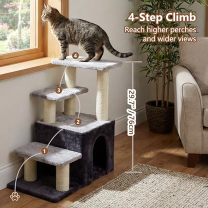 Heybly Cat Scratching Post, Sturdy Pet Stairs & Steps for Indoor Cats and Dogs, Small Cat Tree with Cat Condo, Full Wrapped Sisal Posts & Soft Plush Fabric, Smoky Gray & Light Gray HSP002SGW - color: Smoky Gray