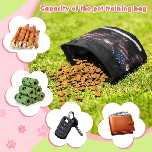 Independence Day Water-Resistant Dog Treat Pouch, 3 Ways to Wear Treat Bag with Magnetic Closure & Reflective Strip, Hands-Free for Pet Training, Walking