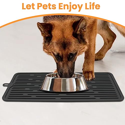 Ptlom Pet Placemat for Dog and Cat, Mat for Prevent Food and Water Overflow, Suitable for Medium and Small Pet, Black, Silicone - color: Black
