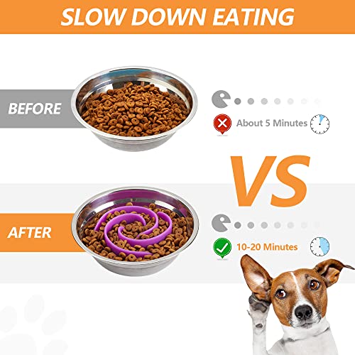 Slow Feeder Dog Bowls Insert, Animire Soft Silicone Slow Eating Dog Food Bowl for Small, Medium and Large Dogs, Compatible with Regular and Elevated Bowls - color: Purple, size: S