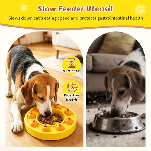 Dog Food Puzzle Toys Interactive Game Toy for IQ Training Enrichment Dog Food Puzzle Slow Feeder for Small, Medium Dogs and All Cats (Yellow Bowl) - color: Yellow Bowl
