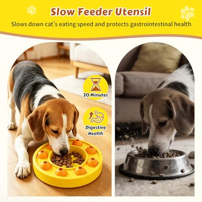 Dog Food Puzzle Toys Interactive Game Toy for IQ Training Enrichment Dog Food Puzzle Slow Feeder for Small, Medium Dogs and All Cats (Yellow Bowl) - color: Yellow Bowl