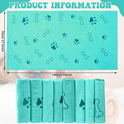 Peryiter 8 Pcs Dog Towels Pet Bath Drying Towels 55 x 28 Inches Large Absorbent Microfiber Quick Fast Drying Soft Beach for Lightweight Cat and Puppy Shower Essentials Cleaning Accessories(Cyan) - color: Cyan
