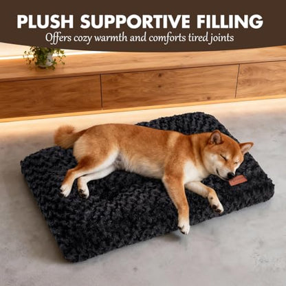 Dog Bed Crate Pad - Rosette Pattern White Velvet Pet Bed Anti-Slip Comfy Kennel Pad for Crates Rosette Black S - color: Rosette Pattern Black, size: Small 24"x18"