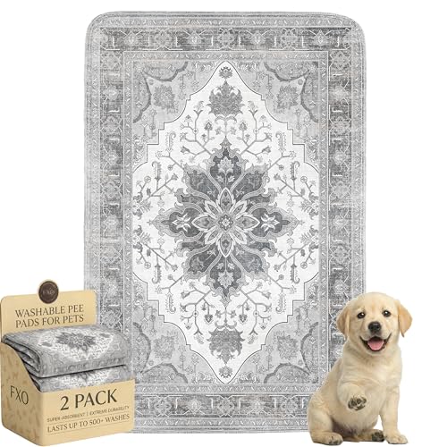Washable Pee Pads for Dogs,Great Urine Absorbent Reusable Puppy Training Pads,Waterproof,Leak-Proof & Non-Slip Potty Pads for Whelping,Crate,Playpen,Bed.(Gray Floral,24"x36") - color: Gray Floral, size: 24"x36" (Pack of 2)