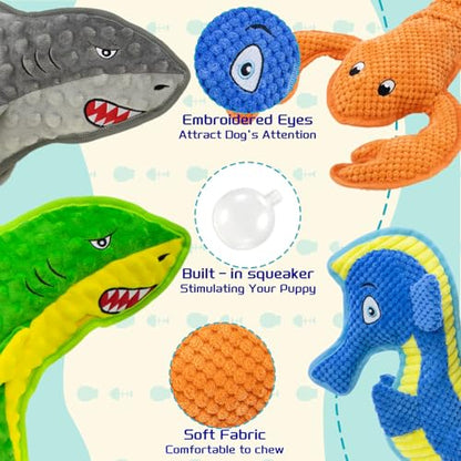 Dog Toy Squeak No Stuffing Toys, 4-Pack Toys for Small Medium Large Breed, Puppy Teething Interactive Toy to Keep Them Busy, Best Christmas Birthday Gift - color: grey