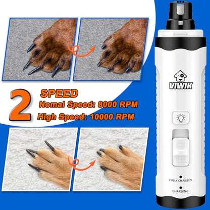 VIWIK Dog Nail Trimmers with Light, Cat Dog Nail Clippers, Dog Nail Grinder Quiet for Large Medium Small Dogs Paw & Cats Claw, Electric 2-Speed Pet Toenail Grooming Supplies, Gifts for Dog Lovers. - color: White+Blue