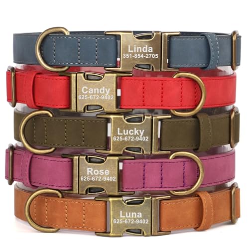 Personalized Dog Collars for Small Dogs, Custom Soft PU Leather Dog Collar with Engraved ID Name and Number, Adjustable & Durable Pet Collars with Quick Release Metal Buckle,S(10-16") - color: Light Brown-Engraving, size: Small: Fit 10-16" Neck