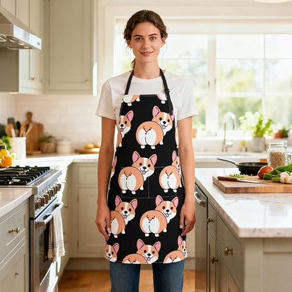 Dog or Paw Apron - 33" x 28" Large with 26" Waist Ties, Lightweight, with 2 Pockets for Your Cooking Essentials - style: Corgi