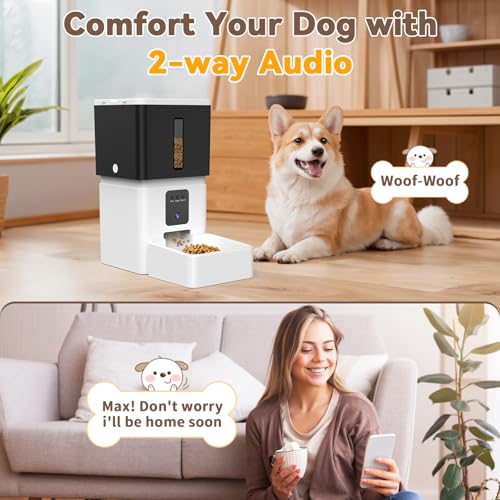 UTCG Automatic Dog Feeder with Camera: 8L/33 Cups 5G WiFi Timed Food Dispenser for Medium Dogs - 1080P HD Night Vision Video Recording 2-Way Audio APP Control - size: 8L for Medium Dogs
