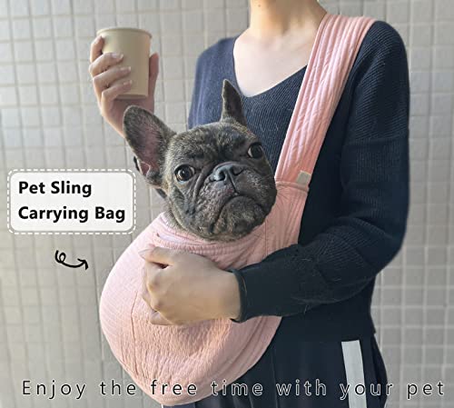 NATUYA Small Dog Carrier Sling Dog Sling Carrier for Small Dogs Puppies Cats, Big Pouch Safety Leash Pet Sling Carrier for Walking Outdoor Travel (Pink, Canvas) - color: Pink