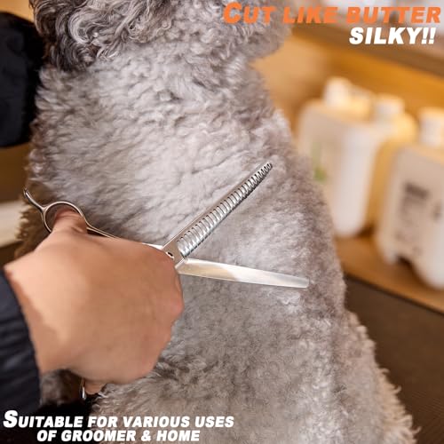 High-end Professional Dog Grooming Curved Thinning Scissors Teeth Blending Shears Pet Texturizing Thinner Blender Shears 7 Inch Extremely Very Sharp Made Of Stainless Steel Alloy For Dog Cat Groomer - style: 7inch Big Teeth Curved Thinning