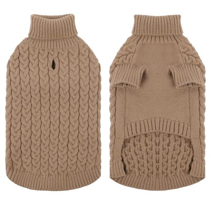 SAWMONG Dog Sweater, Dog Sweaters for Large Dogs Girls Boys, Pullover Turtleneck Knitted Doggy Sweatshirt, Cold Weather Pet Clothes（Khaki, X-Large - color: Khaki, size: X-Large