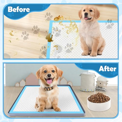 Dog Pee Pad Holder, Dog Potty Tray Silicone Puppy Pad Holder Tray Fits for 34" x 22" Training Pads, Puppy Potty Tray No Spill Raised Lip High Edge for Floor Protection (Dark Grey)