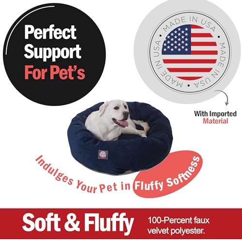 Majestic Pet Large Dog Bed, Washable Orthopedic Donut Cuddle Bed for Big Dogs, Calming Pet Bed with Bolster Support,Micro-Velvet Villa Navy Blue 40x29x9 Inch - color: Navy