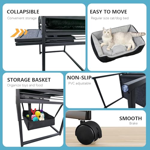 Movable Structure Pet Stairs Ramp with seat Mate Cats/Dogs Chair with ramp high beds, Folding Pet Steps for Large, Medium and Small Dogs, Cat Ladder, with Storage Cabinet