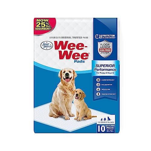 Four Paws Wee-Wee Superior Performance Unscented Puppy Pee Pads for Dogs & Puppies, Quilted Leak-Proof Dog Housebreaking Potty Training Floor Protection, Pet Supplies, 22" x 23", 10 Count - size: 10 Count