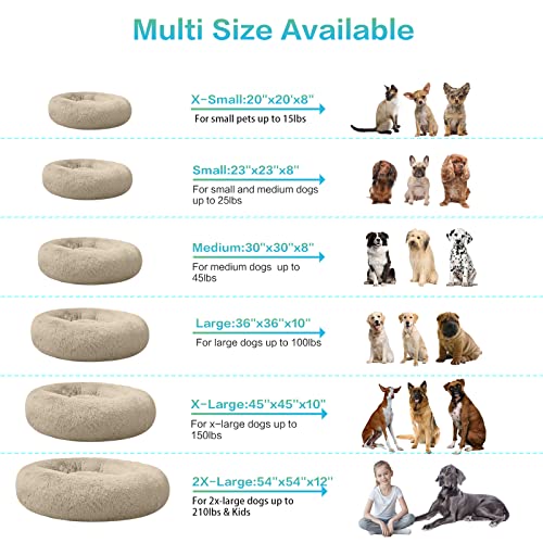 SAVFOX 30 inches Calming Donut Dog Bed - 3X Durable Plush Faux Fur, Machine Washable & Non-Slip, Fits up to 45 lbs, Beige - color: Beige, size: Medium | 30"x30"