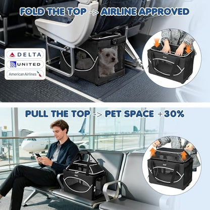 Lekereise Top-Expandable Pet Carrier 17x11x9.5 Inch Alaska Hawaiian Airline Approved Underseat to 12lbs Stable Car Travel Carriers for Small Dogs Cats with Locking Safety Zippers Anti-Scratch Mesh - color: Black, size: 17"x11"x9.5"
