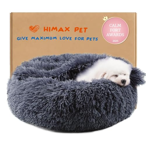 Himax Dog Beds for Small Dogs, Donut Dogs Beds with Blanket Attached, Calming Dog Bed Washable (20"/26"/35") Grey - color: Grey, size: 20.0"L x 20.0"W x 7.0"Th