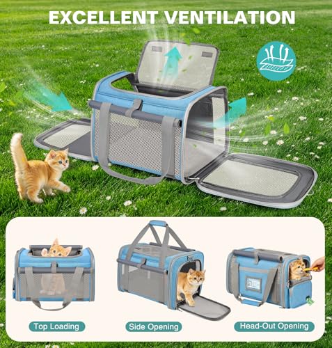 Soft Cat Carrier for Pets Up to 20 Lbs, Collapsible Cat Carrier Bag with Privacy Curtains, Airline Approved Small Pet Carrier for Small Medium Cats Dogs Puppy, Washable Soft Pet Travel Bag Dog Carrier - color: Sky Blue