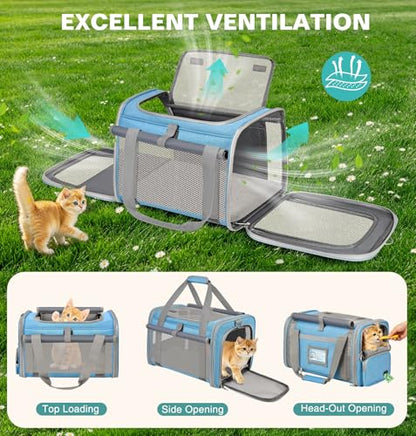 Soft Cat Carrier for Pets Up to 20 Lbs, Collapsible Cat Carrier Bag with Privacy Curtains, Airline Approved Small Pet Carrier for Small Medium Cats Dogs Puppy, Washable Soft Pet Travel Bag Dog Carrier - color: Sky Blue
