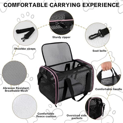 Cat Carrier Soft-Sided Dog Pet Carrier Pets Travel Carriers for Big Cats Small Dogs Mesh Puppy Carry Bag,TSA Airline Up to 16 Lbs (Pink, 17 * 11 * 11) - color: pink, size: 17*11*11