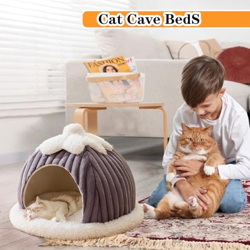 Cat Cave Bed for Indoor Cat - Cat Cave Beds with Machine Washable Slip Resistant Bottom,Kitten Bed,Pumpkin Cat Beds