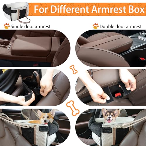 Dog Car Seat for Small Dogs Adjustable Portable Center Console Dog Car Seat Removable Cat Booster Cars Seats - Safety Belt with Cushion Anti-Collapse for Puppy Kitten Up to 15 Lb