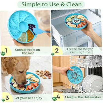 Slow Feeder Dog Bowl Silicone Suction Cup Anti Spill Dogs Cats Blue | strong suction base prevents sliding, extends mealtime, reduces anxiety, textured surface, dishwasher safe - color: Blue
