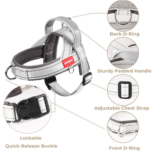 No Pull Dog Harness with Handle, Reflective Dog Vest, Light Grey, M | Adjustable, Front Leash Clip, Safety Lock Buckle, Breathable Mesh Padded, Quick Fit, for Boston Terrier & Small Dogs - color: Light Grey, size: Medium