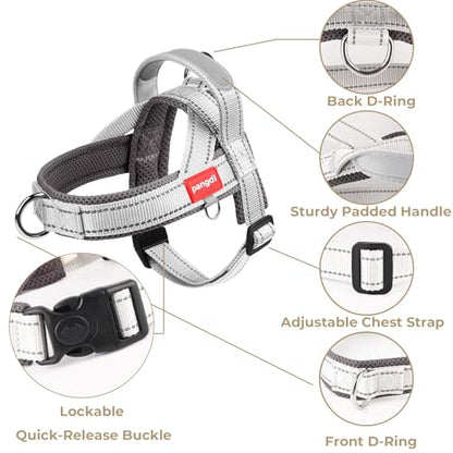 No Pull Dog Harness with Handle, French Bulldog Adjustable Reflective Dog Vest, Breathable Air Mesh Padded Pet Harness with Front Leash Clip for Small Medium Dogs, Light Grey, L - color: Light Grey, size: Large