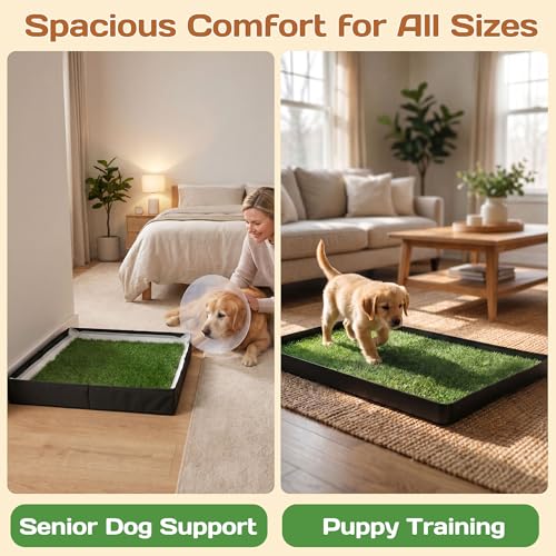 Dog Grass Pad with Tray - 32"x22" Dog Potty Grass with 8pc Pee Pads, Reusable Artificial Grass for Dogs Potty, Portable Indoor Outdoor Dogs Litter Box for Patio Balcony Porch