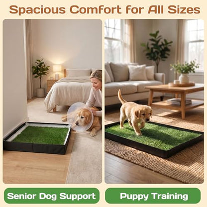Dog Grass Pad with Tray - 32"x22" Dog Potty Grass with 8pc Pee Pads, Reusable Artificial Grass for Dogs Potty, Portable Indoor Outdoor Dogs Litter Box for Patio Balcony Porch