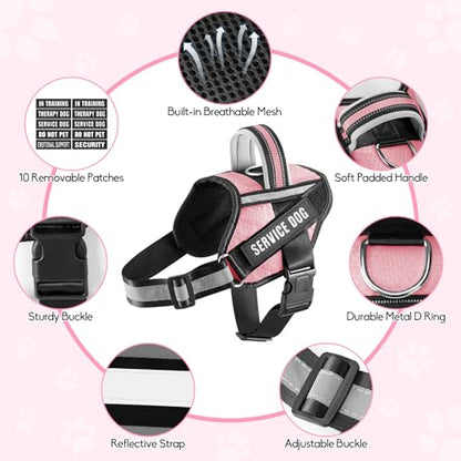 Service Dog Vest Harness and Leash Set, Animire in Training Dog Harness with 10 Dog Patches, Reflective Dog Leash with Soft Padded Handle for Small, Medium, Large, and Extra-Large Dogs (Pink,XS) - color: Pink, size: XS