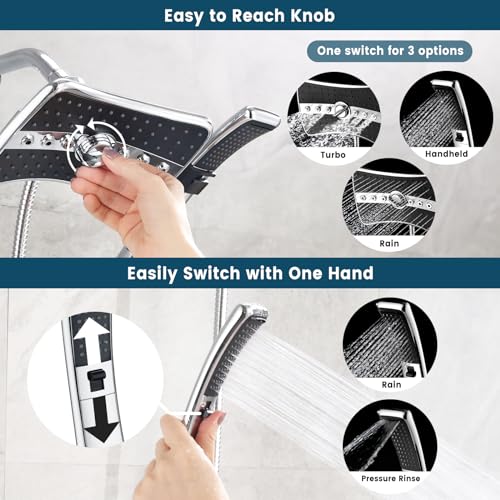 BRIGHT SHOWERS High Pressure Dual Shower Head Combo, Handheld Showerhead Rainfall Shower Head Combo with Black Face, 60 Inch Long Stainless Steel Shower Hose, Chrome - color: Chrome, size: 2.5 Gallon Per Minute