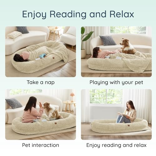 ChiXnuggle Faux Fur Washable Human Dog Bed Cover | 72*40*10,removable replace cover,soft fur,non-slip bottom,linen - color: Linen, size: Cover (72x40x10)