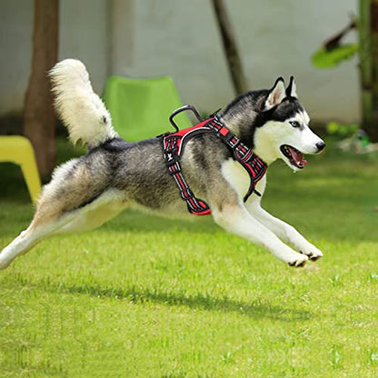 PoyPet No Pull Dog Harness, No Choke Front Clip Reflective Dog Vest with Soft Padded Vertical Handle, 3 Leash Attachments for Small Medium Large Dogs (Red,M) - color: Red, size: Medium